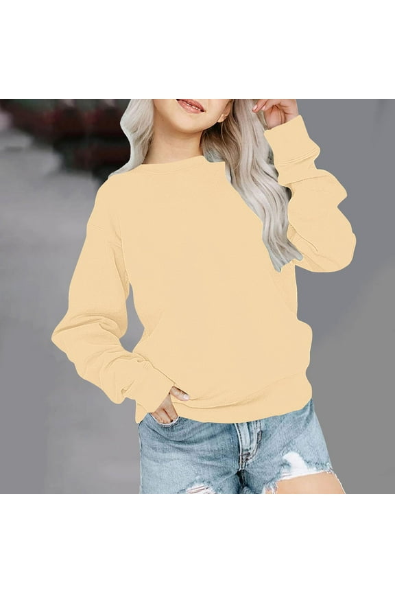Kids Crewneck Sweatshirt Oversized Fashion Solid Girls Boys Hoodless Sweatshirts Fleece Loose Casual Drop Shoulder Pullover Tops