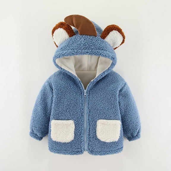 Hicidod Kids Fleece Jacket Cute Zipper Winter Warm Coats Ears Hooded Faux Fur Thicken Soft Toddler Outerwear