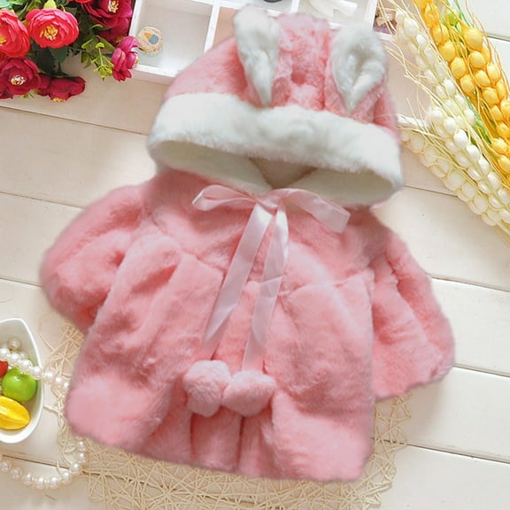 Hicidod Kids Fleece Jacket Girls Soft Solid Color Winter Warm Coats Clothes Ears Hooded Faux Fur Thicken Cute Outerwear