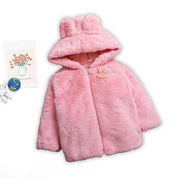 Hicidod Baby Girls Winter Coats Cute Ears Hooded Faux Fur Toddler Fleece Jacket Soft Comfortable Thicken Warm Outerwear
