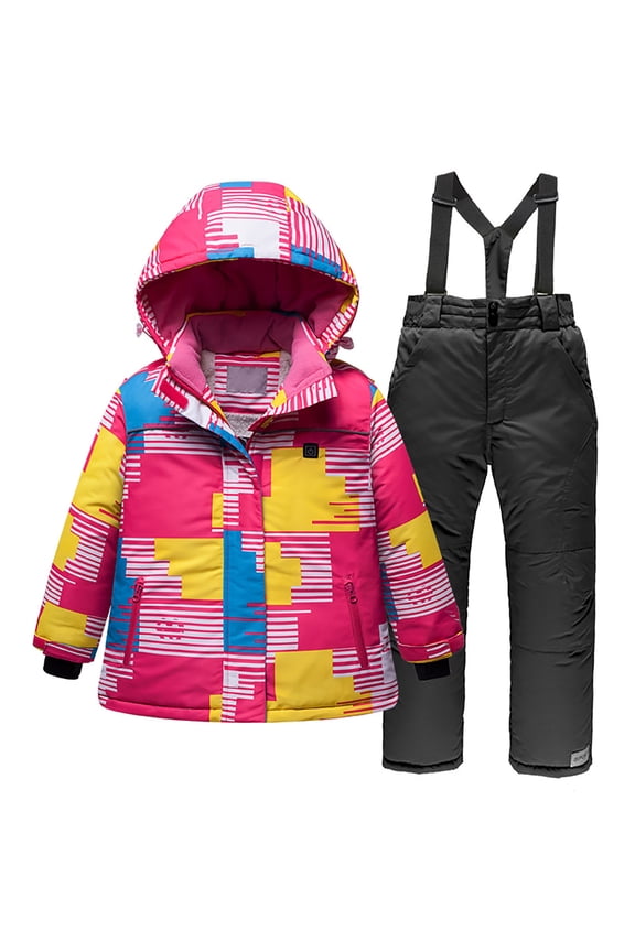 Kids Girls Boys Snowsuit Fleece Lined Winter Warm Toddler Ski Suits 2-Piece Usb Heated Waterproof Hooded Snowboard Jumpsuits