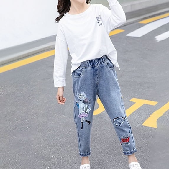 Hicidod Kids Girls Jeans Basic High Waisted Fashion Denim Pants Spring Casual Solid Full Length Straight Leg Jeans with Pockets