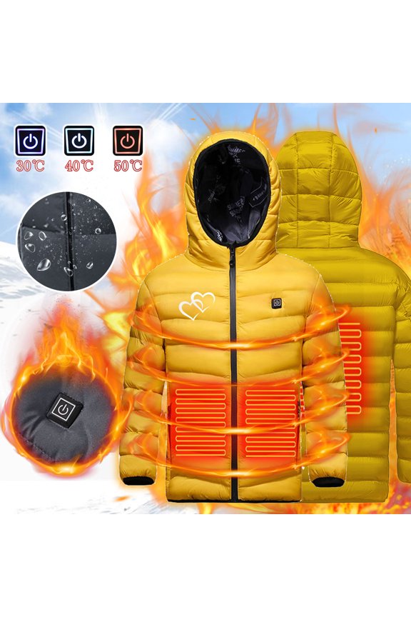 Kids Boys Girls Heated Jacket Hooded Lightweight Electric Heated Down Coat Cute Printed Waterproof Puffer Jackets