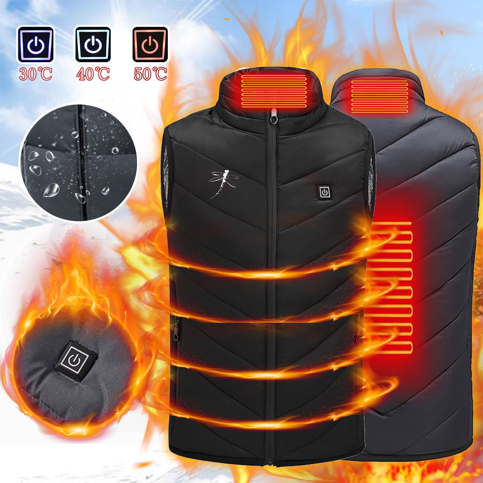 LIUHD Verwarmd vest verwarmingsjack, 9 zones elektrisch USB