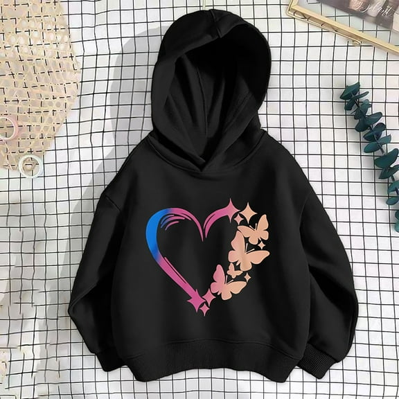 Hicidod Kids Hoodies for Girls Fashion Hearts Print Long Sleeve Pullover Tops Fall Loose Soft Casual Relaxed Sweatshirts