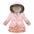 thumbnail image 1 of Hicidod Kids Puffer Jackets Hooded Long Sleeve Winter Warm Down Coats Lightweight Floral Printed Fleece Lined Snow Outerwear, 1 of 6