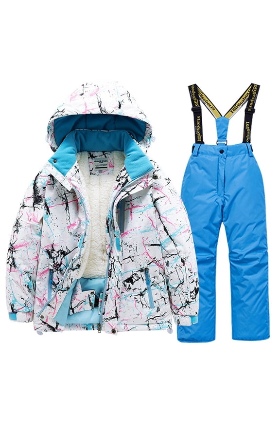 Kids Ski Jacket And Pants 2 Pcs Set Winter Windproof Water Resistant Padded Snow Suits Fashion Printed Snowboarding Rain Coats