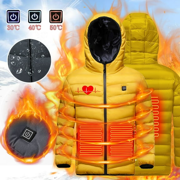 Hicidod Kids Unisex Heated Jacket with 3 Heating Zones Lightweight Zip Up Warm Heated Coat Usb Charging Hooded Heated Jackets