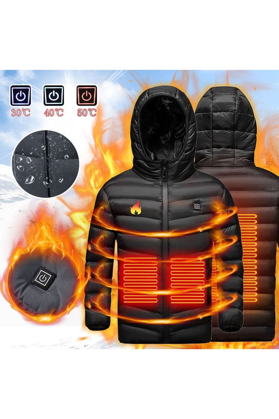Kids Unisex Heated Jacket with 3 Heating Zones Lightweight Zipper Warm Heated Coat Usb Charging Hooded Heated Jackets