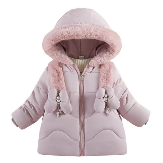 Hicidod Kids Winter Coats Hooded Waist Zipper Thicken Warm Jacket Windproof Stylish Overcoat for Girls