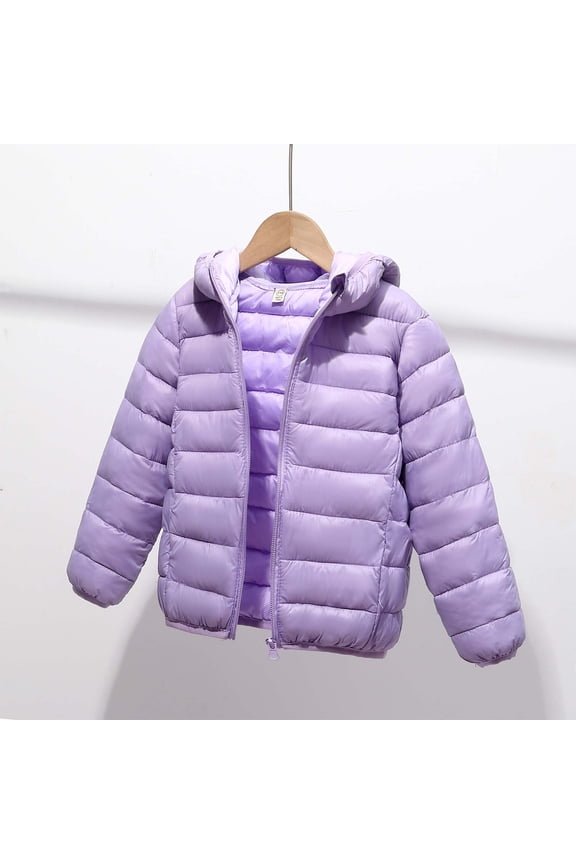 Kids Winter Jacket Thicken Solid Color Lightweight Warm Down Coat Water-Resistant Packable Hooded Zipper Puffer Jackets