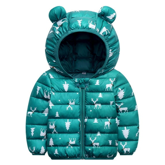 Hicidod Kids Winter Jackets Bear Ears Hooded Zippper Long Sleeve Warm Down Coats Cute Deer Cartoon Printed Windproof Outwear Jacket