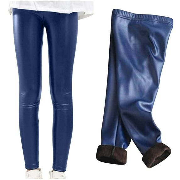 Hicidod Leggings for Girls Fall Winter Fleece Lined Thermal Leather Tights Waterproof Fashion Solid Color Stretchy Pants