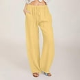 thumbnail image 1 of Hicidod Linen Pants Women Summer Solid Cozy Wide Leg Trousers Elastic Waist Casual Beach Trendy Palazzo Pants with Pockets, 1 of 5