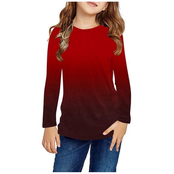 Hicidod Long Sleeve Shirts for Girls Casual Crewneck Gradient Kids T-Shirts Spring Light Loose Fit Tops Tees 3-14 Years