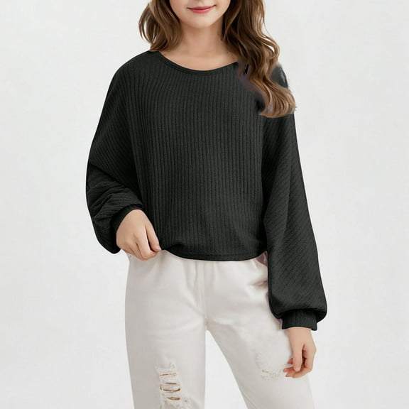 Hicidod Long Sleeve Shirts for Girls Casual Solid Color Crew Neck Blouses Comfortable Soft Loose Lightweight Trendy Tops