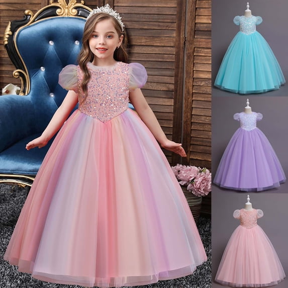 Hicidod Maxi Flower Girl Dresses for Toddlers Sequin A-Line Tutu Dress Birthday Party Flutter Prom Puffy Sleeve Princess Dresses Lighting Deals Sales Today