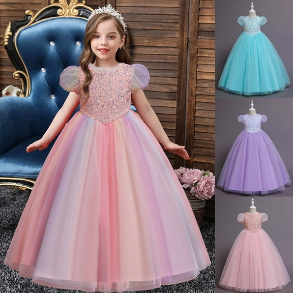 Hicidod Maxi Flower Girl Dresses for Toddlers Sequin A-Line Tutu Dress Birthday Party Flutter Prom Puffy Sleeve Princess Dresses Fall 2025