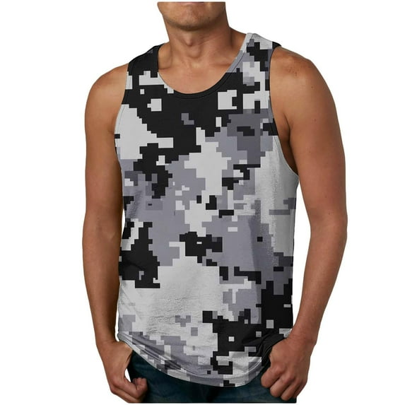 Hicidod Men's Casual Tank Tops Camouflage Printed Sleeveless Tee Lightweight Loose Workout Muscle Basic T Shirts for Summer
