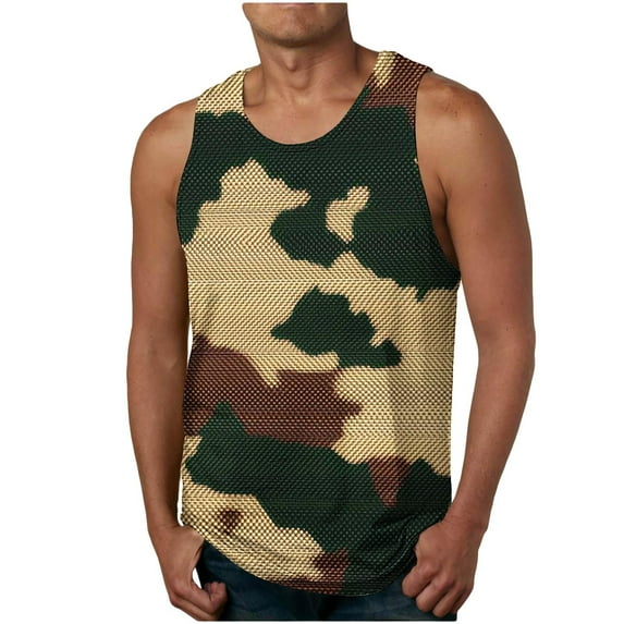 Hicidod Men's Casual Tank Tops Camouflage Printed Sleeveless Tee Lightweight Loose Workout Muscle Basic T Shirts for Summer