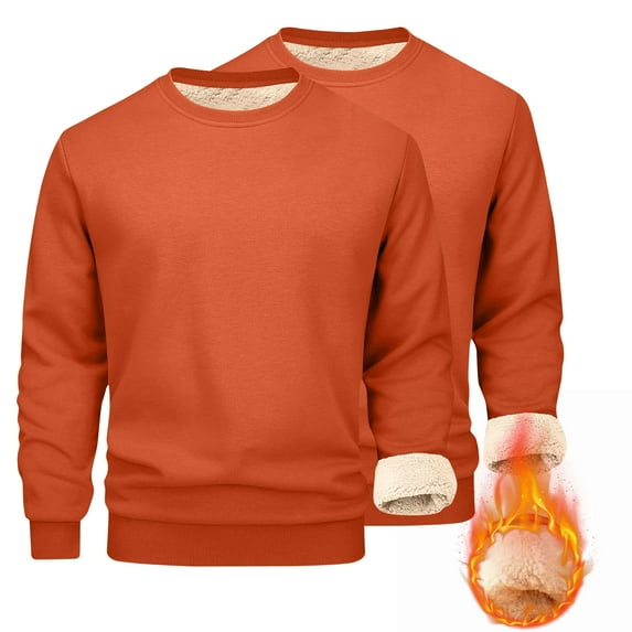 Hicidod Men's Sweatshirts Sherpa Lined Crewneck Premium Solid Color Fleece Pullover Tops Thick Thermal Cotton 2 Piece Sweat-Shirts