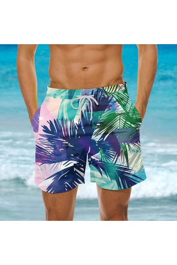 Men's Swim Trunks Summer Inseam Compression Beach Swim Shortsprinted Quick Dry Casual Bathing Swimwear with Pockets