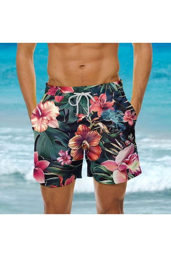 Men's Swim Trunks Summer Inseam Compression Beach Swim Shortsprinted Quick Dry Casual Bathing Swimwear with Pockets