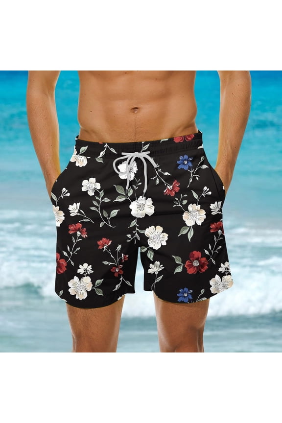 Men's Swim Trunks Summer Inseam Compression Beach Swim Shortsprinted Quick Dry Casual Bathing Swimwear with Pockets