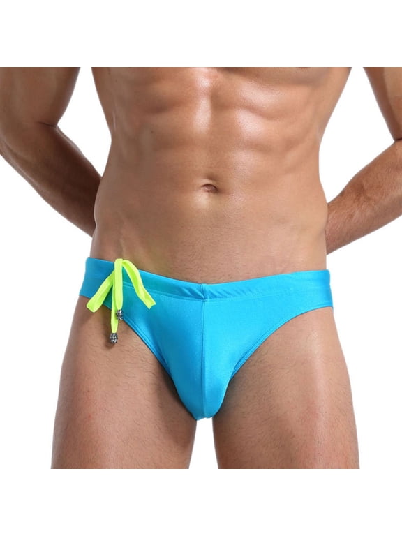 Mens Swim Thong Sexy Swimwear Bikini Swimsuit Swimming Briefs Light Thin String Swim Trunks with Drawstring
