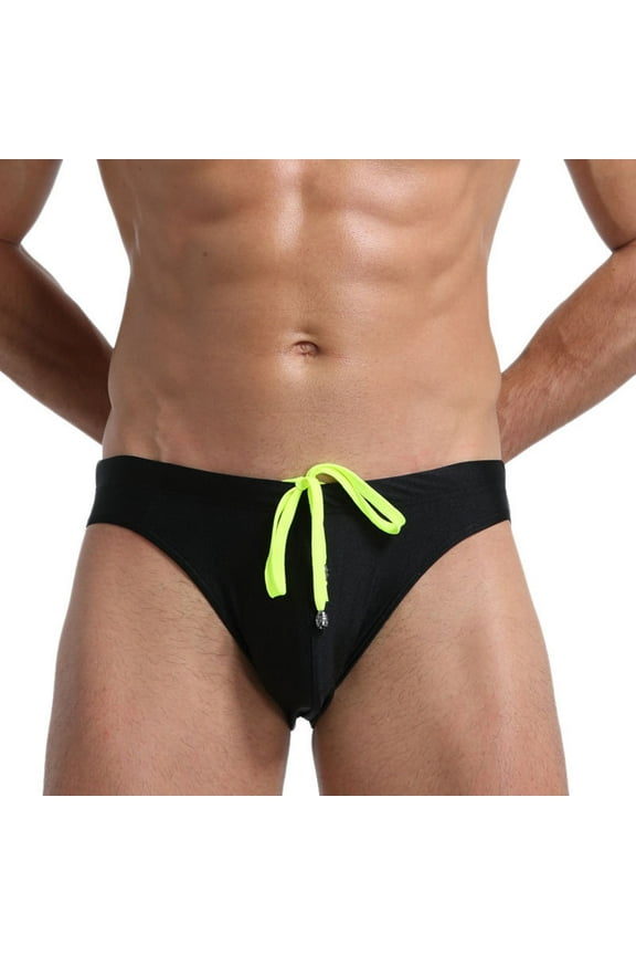 Mens Swim Thong Sexy Swimwear Bikini Swimsuit Swimming Briefs Light Thin String Swim Trunks with Drawstring