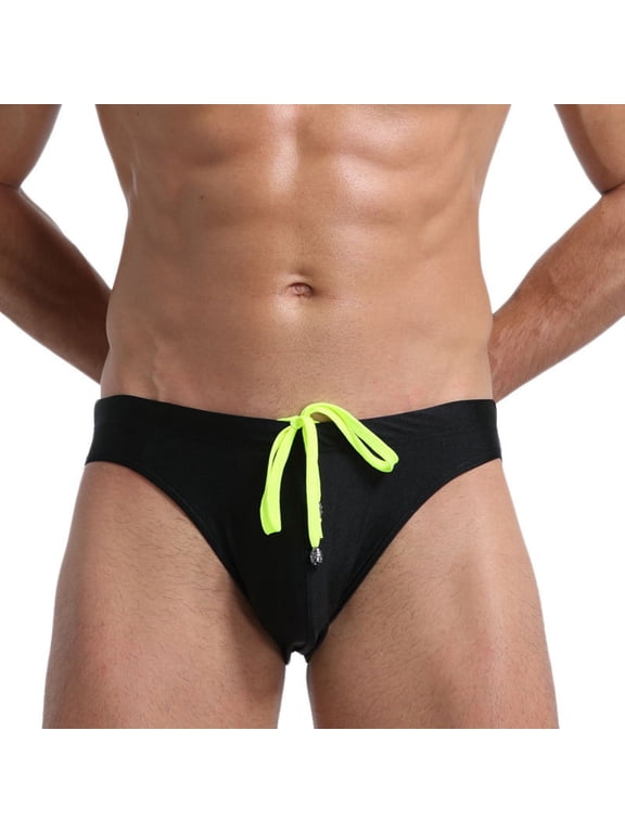 Mens Swim Thong Sexy Swimwear Bikini Swimsuit Swimming Briefs Light Thin String Swim Trunks with Drawstring