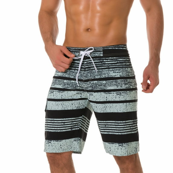 Hicidod Mens Swim Trunks Quick Dry Bathing Suit Stripe Pattern Swimming Board Shorts Mesh Lining Beach Swimwear for Summer