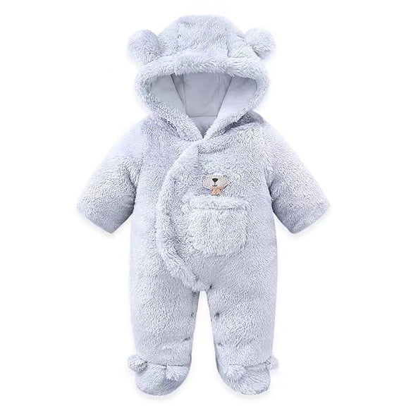 Hicidod Newborn Onesie Long Sleeve Soft Baby Rompers Winter Hooded Footie Fleece Jumpsuit Pajamas for Infant Girls Boys