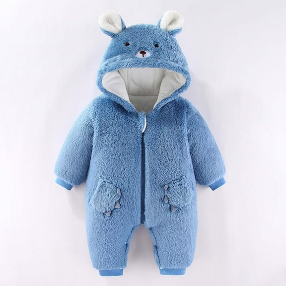 Hicidod Baby Snowsuit Cute Cartoon Bear Ears Hooded Toddler Rompers Winter Hooded Zipper Fleece Thicken Warm Jumpsuit