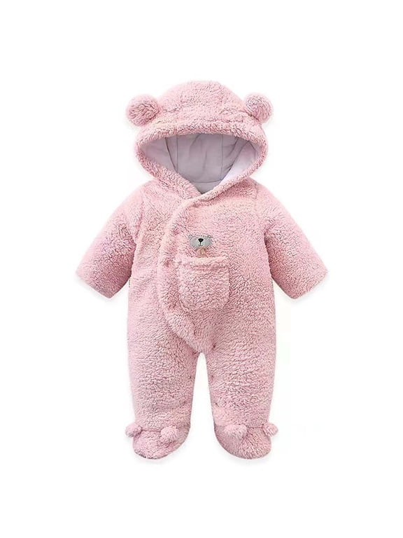 Newborn Onesie Long Sleeve Soft Baby Rompers Winter Hooded Footie Fleece Jumpsuit Pajamas for Infant Girls Boys