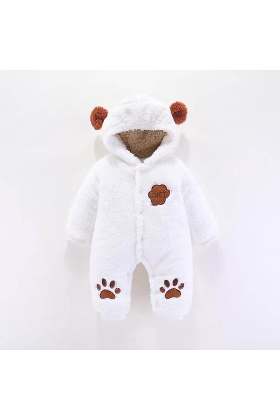 Newborn Onesie Gender Neutral Cute Bunny Fleece Hooded Romper Zipper Fall Winter Warm Jumpsuit Outfits for Girls Boys