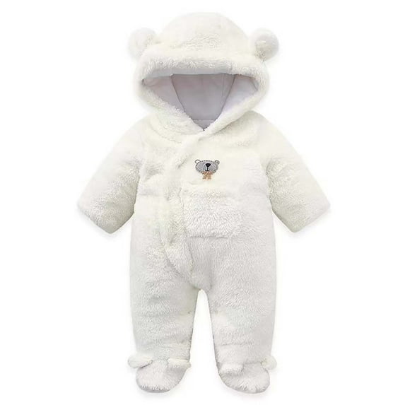 Hicidod Newborn Romper Long Sleeve Cute Bear Onesie Outfit Footies Winter Fleece Thicken Warm Hooded Baby Girls Boys Jumpsuit Snowsuit