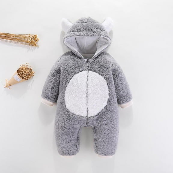 Hicidod Newborn Romper Long Sleeve Cute Bear Onesie Outfit Footies Winter Fleece Thicken Warm Hooded Baby Girls Boys Jumpsuit
