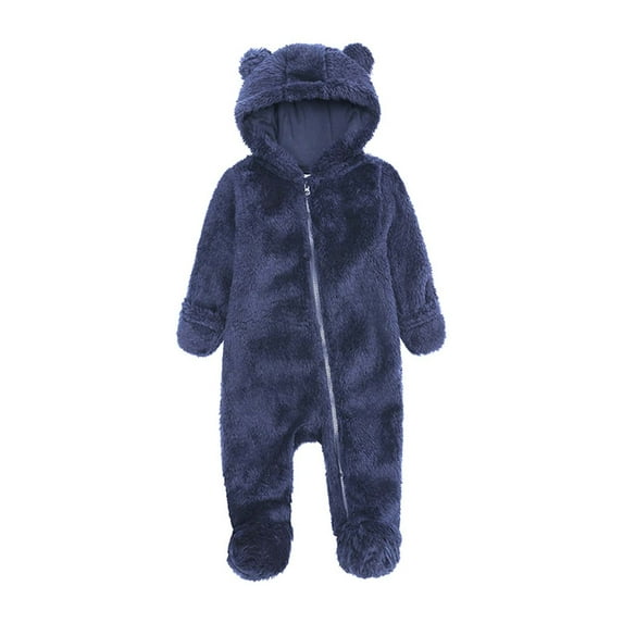 Hicidod Baby Bodysuits Long Sleeve Fleece Jumpsuits Infant Bear Ears Winter Warm Newborn Hooded Solid Color Footie Rompers