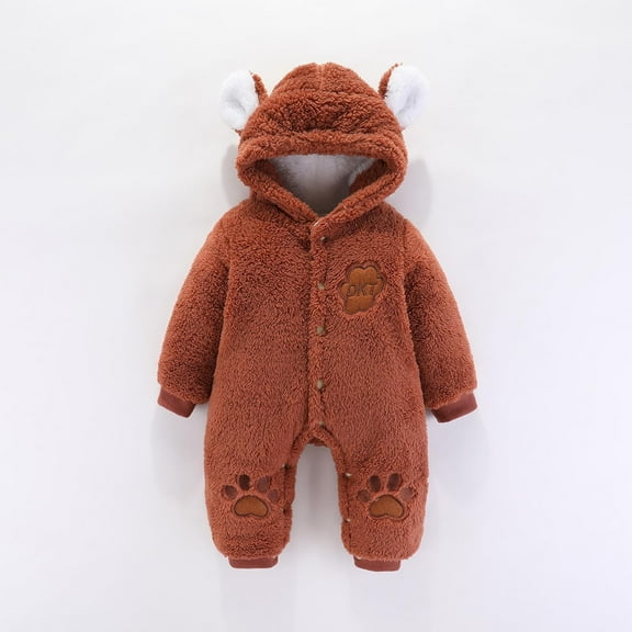 Hicidod Newborn onesie Unisex Bear Hooded Onesie Outfit Fleece Thicken Baby Jumpsuit Rompers Coat Winter Outwear Snowsuit