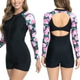 thumbnail image 1 of Hicidod One Piece Swimsuit Women Long Sleeve Rash Guard Bathing Suits Zip Up Fashion Printed Boyleg Bottom UPF 50+ Surfing Swimwear, 1 of 8