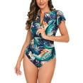 thumbnail image 1 of Hicidod One Piece Swimsuit Women Print Slim Fit Rash Guard Swimwear Short Sleeve Zipper Uv Protection Surfing Bathing Wetsuits, 1 of 7