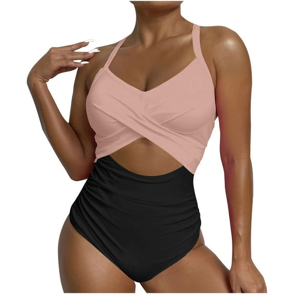Hicidod One Piece Swimsuit Women Tummy Control Slimming Bathing Suits Twist Front Cutout Adjustable Straps Ruched Swimwear