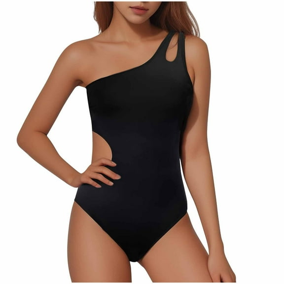 Hicidod One Piece Swimsuit for Women Tummy Control One Shoulder Bathing Suits Fashion Solid Modest Full Coverage Keyhole Swimwear