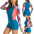 thumbnail image 1 of Hicidod One Piece Swimsuits Women Long Sleeve Rash Guard Swimwear Zip Up Printed UV Protection Athletic Surfing Diving Bathing Suits, 1 of 8