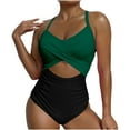thumbnail image 1 of Hicidod One Piece Swimsuits for Womens Tummy Control Push Up Bathing Suits V Neck Cutout Modest Backless Beach Swim Suit, 1 of 6
