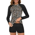 thumbnail image 1 of Hicidod Rash Guard Swimsuit for Women Long Sleeve Sun Protection Sport Wetsuit Crewneck Printed Shirt And Boyshorts Two Piece Sets, 1 of 4
