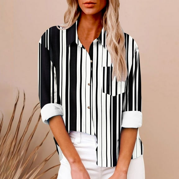 Hicidod Shirts for Women Long Sleeve Cotton Linen Fashion Printed Blouse Spring Summer Button Down Casual Tops with Pockets