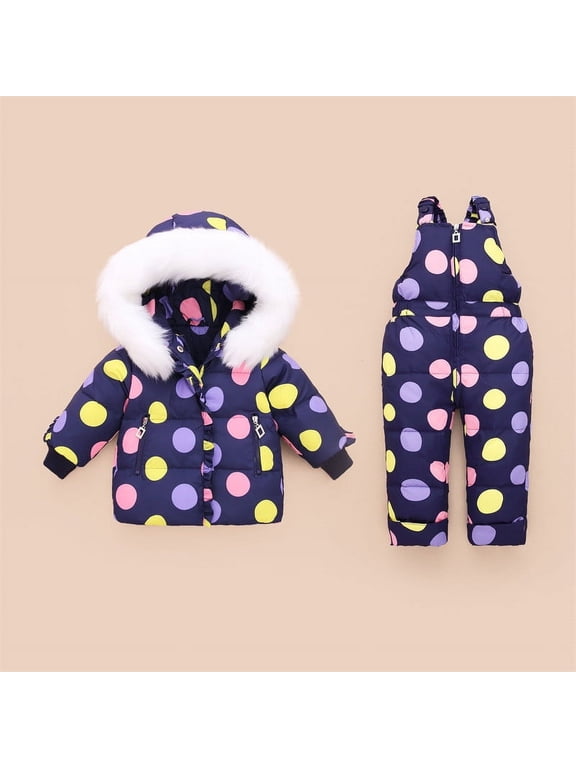 Snow Suit for Kids Hooded Windproof Thick Cute Print Toddler Snowsuit Ski Waterproof Winter Warm Snow Pant And Puffer Jacket Bib