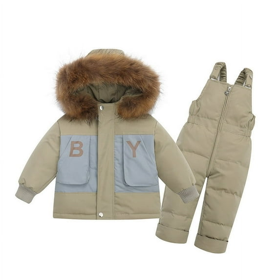 Hicidod Snow Suit for Kids Thick Waterproof Toddler Snow Bib Pant And Jacket with Pockets Winter Warm Hooded Fashion Snowsuit